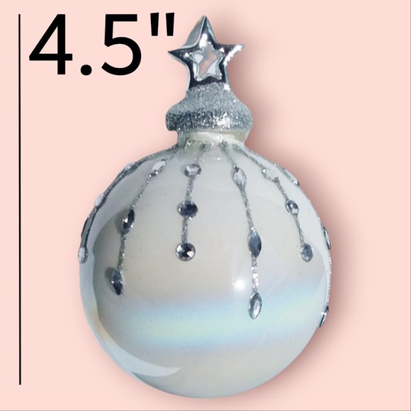 34th & Pine Iridescent Glass Ornament Jeweled Glitter White Clear Black 3pc NIB - Picture 3 of 13